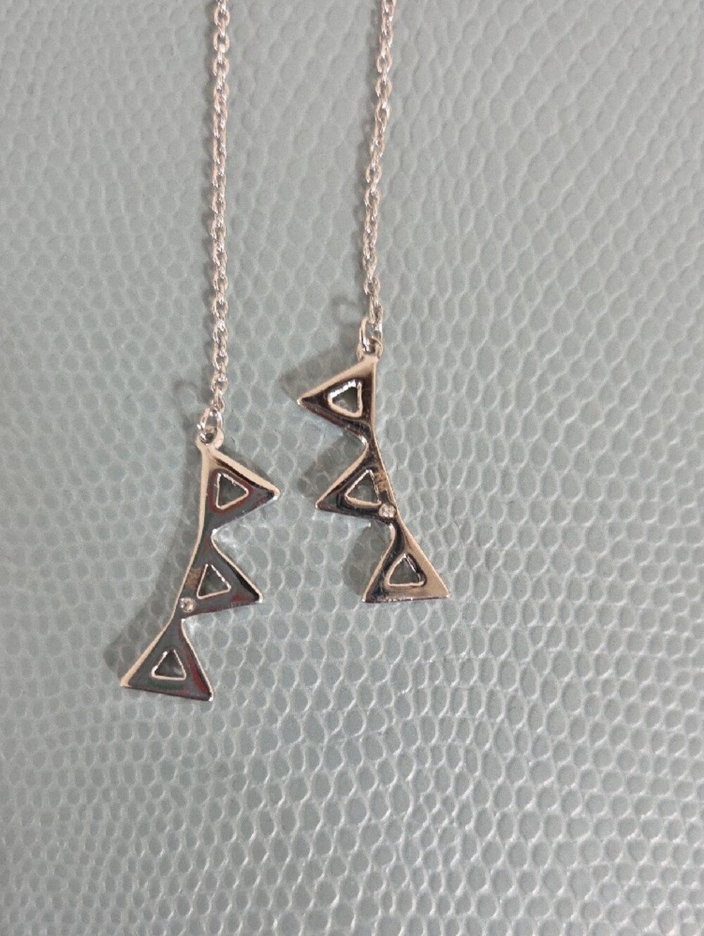 Silver Color Triangle Drop Threader Earrings - Picture 3 of 4